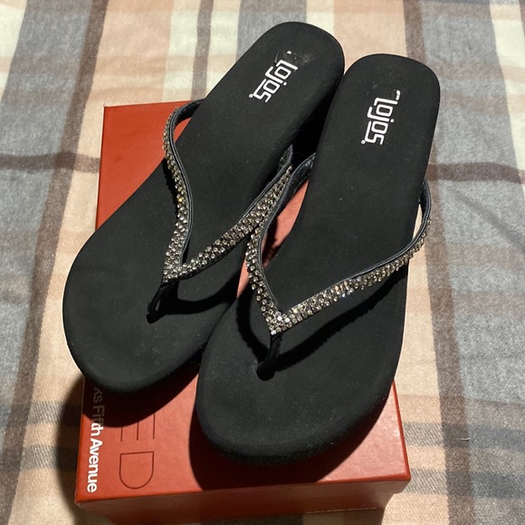 Black Crystal and Metal Studs Sparkling Platform Sandals - Picture 1 of 14